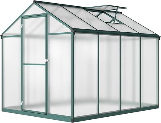 8x6.25FT Greenhouse,Easy Assembly Aluminum Polycarbonate Walk-in Greenhouse with Roof Vent,Large Outdoor Garden Green House,Patio,Backyard,Green