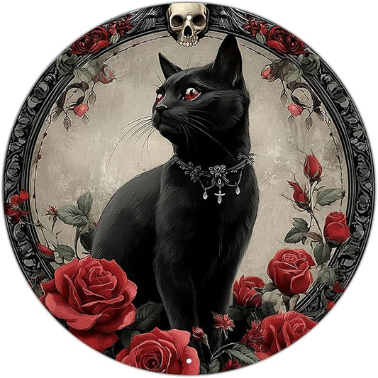 PEACHGARDEN Salem Sanctuary For Wayward Cats Metal Tin Sign Vintage Halloween Black Cat Decor Retro Wall Art Gothic Plaque Home Bar 8x8inch