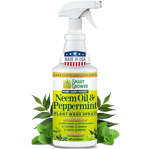 Neem Oil Spray for Plants with Peppermint Oil, Natural Plant Wash Made for Indoor and Outdoor Plants Smart Grower 16oz Easy Ready to Use Spray