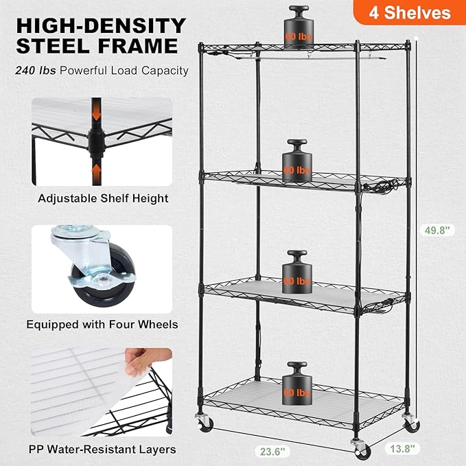 VEVOR Plant Stand with Grow Light, 4-Tier Plant Shelf with 45W Full Spectrum Grow Light, 3 Mode Plant Light with Timer and Wheel for Seed Starting, Metal Grow Light Shelf for Indoor Plants