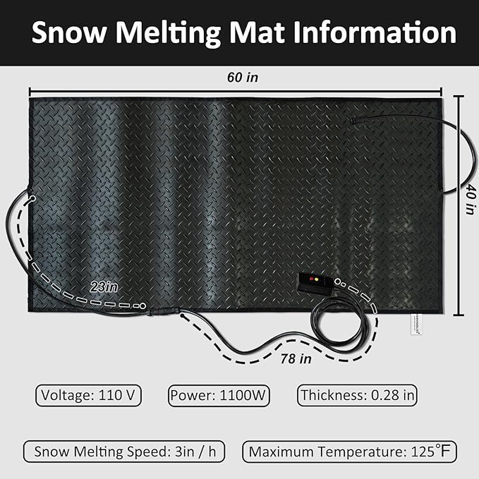Heated Snow Melting Mats,40x60in Snow Melting Mats Outdoor,Electric Ice Melting Mats for Winter Snow Removal,Heated DrivewayMat for Snow,Heated Walkway Mats Outdoor with 10ft Power Cord