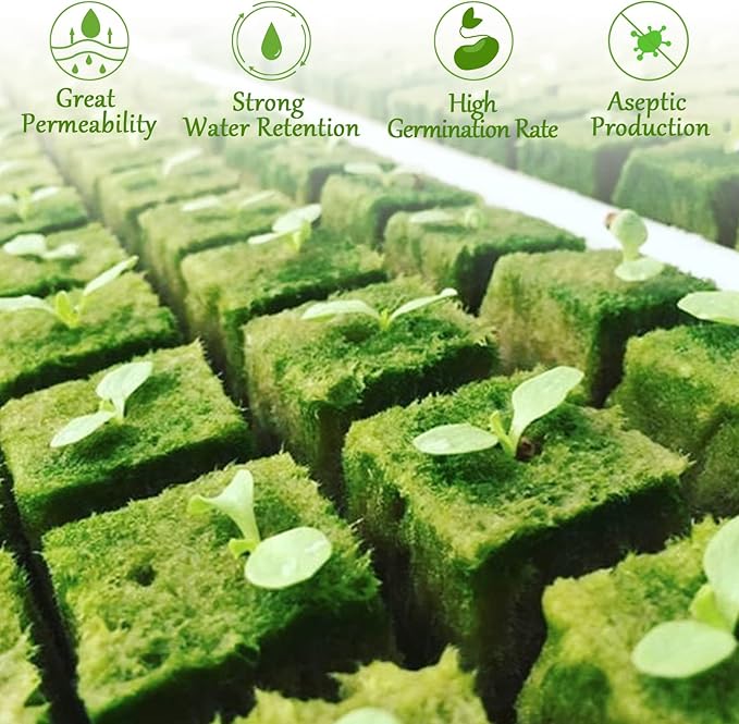Legigo 2 Inch Rockwool Cubes for Hydroponics Seed Starter, Rock Wool Planting Cubes Hydroponic Garden Grow Plugs for Soilless Cultivation Plants Cutting Germination Clone(2 Sheet, 96 Plugs)