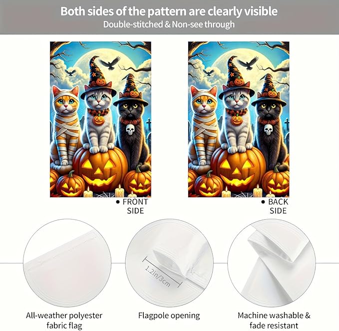 Halloween Garden Flag 12x18 Inch Double Sided Happy Halloween Cat Pumpkin Garden Flags Outdoor Seasonal Holiday Banner Outside Decorations Yard Flag
