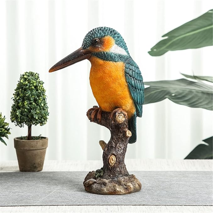 Resin Parrot on Stump Statue Beak Parrot Figurines Lifelike Tropical Bird Sculptures for Patio Lawn Yard Home Desktop Decoration - Green