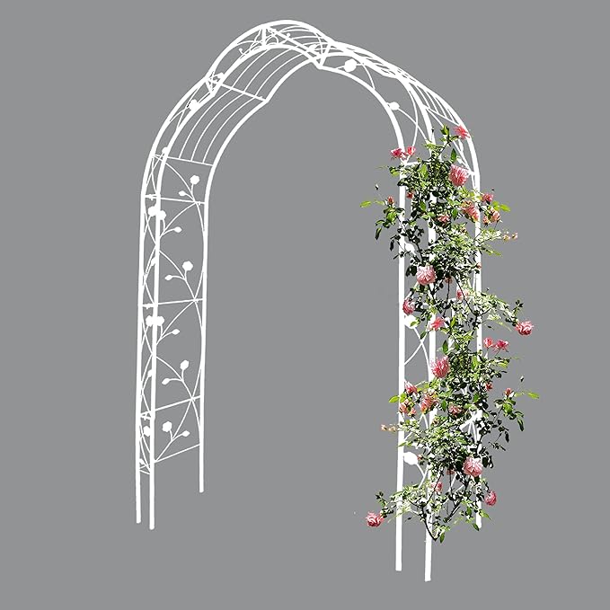 Metal Garden Arch 98.4" H Garden Arbor Trellis Climbing Plants Support Rose Arch Outdoor Lawn Wedding Party Events Archway Off White