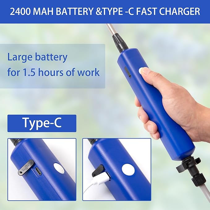 Electric Garden Sprayer, Portable Battery Powered Watering Wand, Rechargeable Plant Spray Mister with Telescopic Wand and 10ft Water Hose for Yard Lawn Weeds Plants,Type-C Charging, Blue