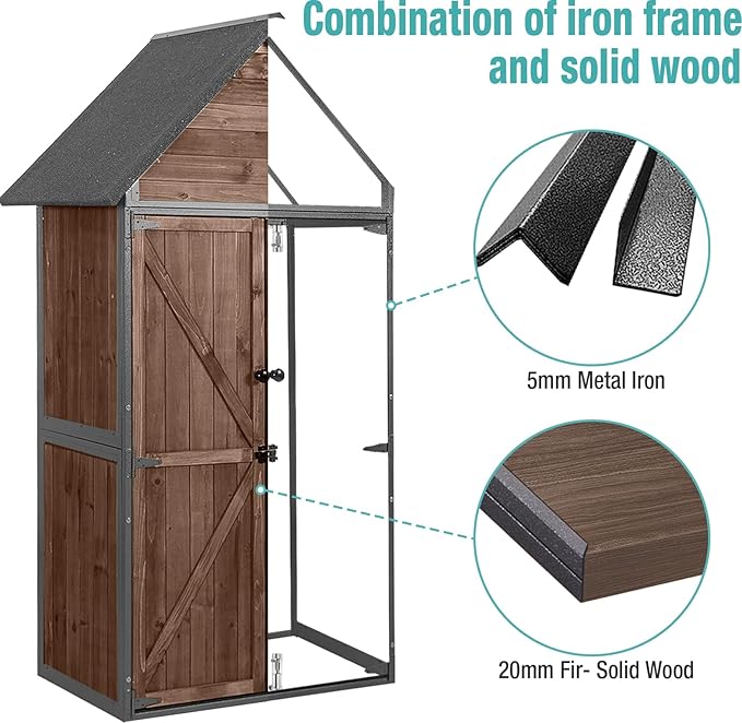 Sheds Outdoor Storage,Garden Shed with Metal Frame Structure and Adjustable Shelves,Large Capacity Storage Tool Cabinet Box for Backyard Garden Patio Lawn (Dark Brown)