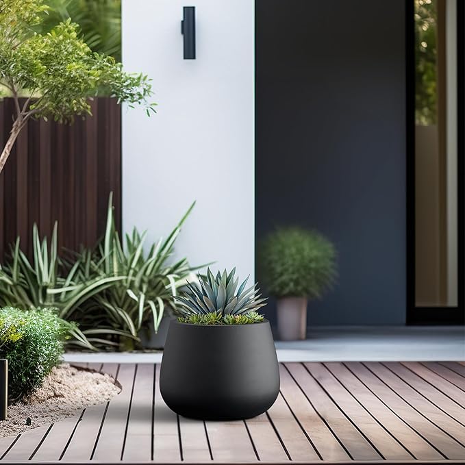 Kante Curva Series Planter, 10.2 Inch Round Concrete Flower Pot with Draiange Hole and Rubber Plug, Suitable for Indoor Plants, Home, Garden, Patio, Black