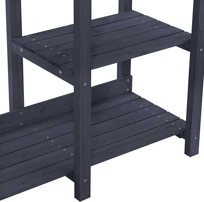 MUPATER Potting Bench Garden Table for Outdoors with Removable Stainless Sink, Planting Work Bench with Storage Shelves and Drawer, Grey