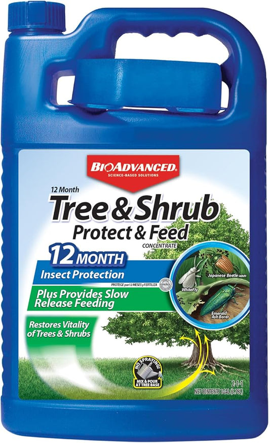 BIOADVANCED 12-Month Tree and Shrub Protect and Feed, Insect Killer and Fertilizer, 1-Gallon, Concentrate 701915A