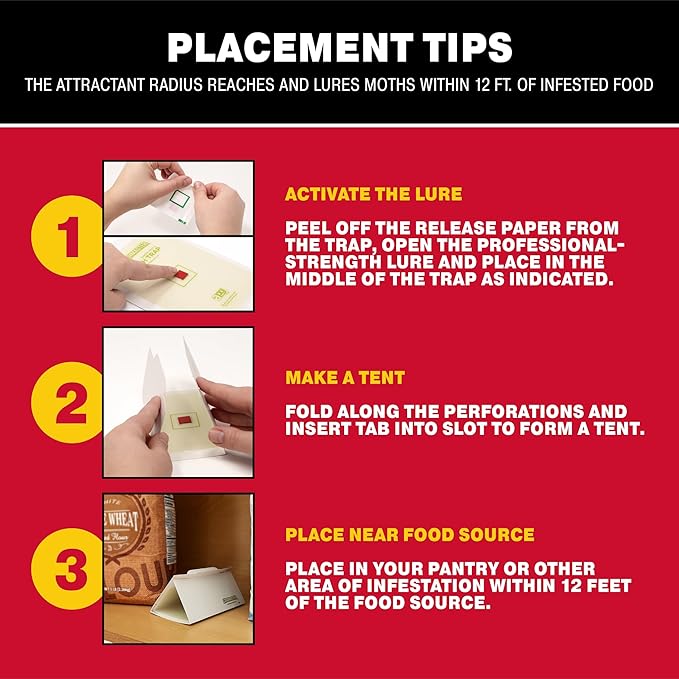 Catchmaster Pantry Pest & Moth Traps 6-Pk, Bug Killer for Kitchen Storage & Pantry Cabinet, Sticky Moth Traps for House, Protect Pet Food, Kitchen Cabinets Storage, Pet Safe Glue Trap