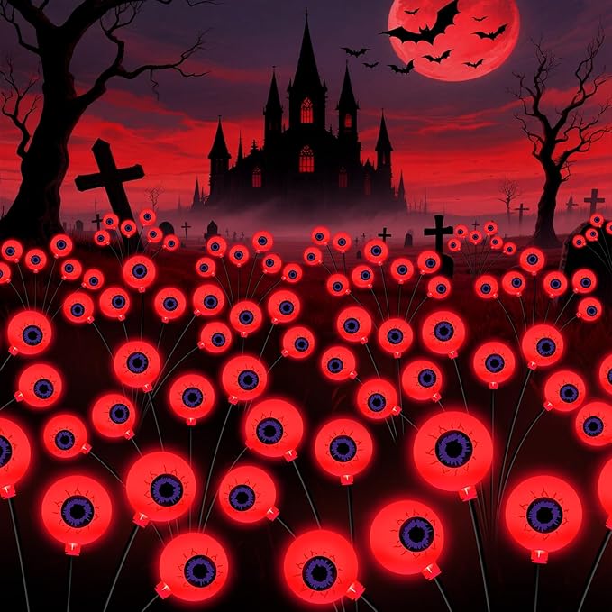 Halloween Decorations Outdoor, 6 Pack 36 LED Solar Red Scary Eyeball Swaying Lights, Red Solar Firefly Light Waterproof Outdoor Garden Lights for Halloween Yard Garden Party