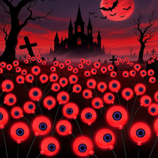 Halloween Decorations Outdoor, 6 Pack 36 LED Solar Red Scary Eyeball Swaying Lights, Red Solar Firefly Light Waterproof Outdoor Garden Lights for Halloween Yard Garden Party