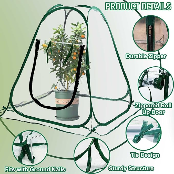 Pop Up Greenhouse Plant Cover Mini Transparent Freeze Protection Greenhouse PVC Tent with Roll-up Zipper Entry Doors for Indoor and Outdoor Gardens Protecting Plant from Cold Frost (PVC, 28x28x32in)