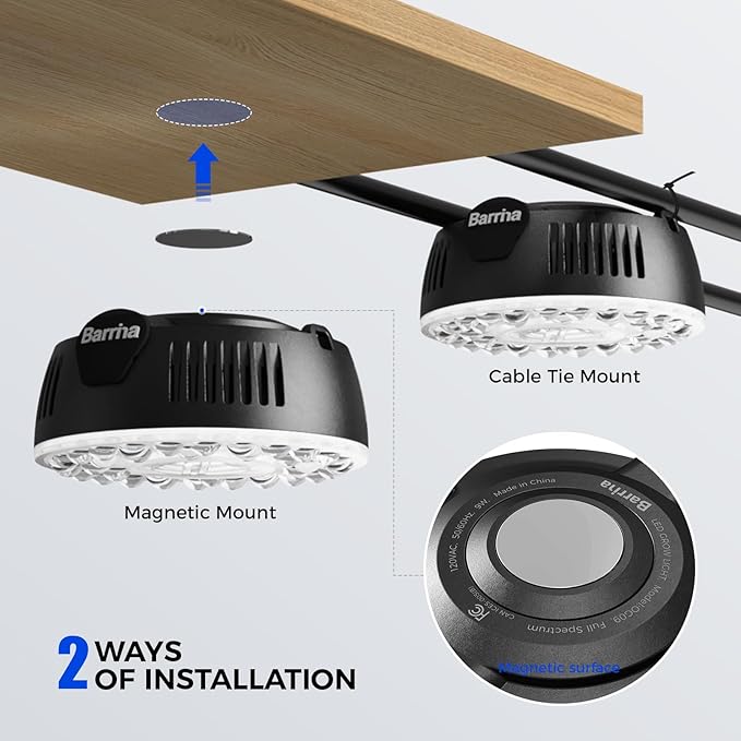 Barrina Orbgrow OG09 Puck LED Grow Light, 5000K 9W(135 Watt Equiv), Plant Lights for Indoor Plants Full Spectrum, Magnetic & Linkable, Small Grow lamp, Perfect for Plant Shelf, 1 Pack, Black