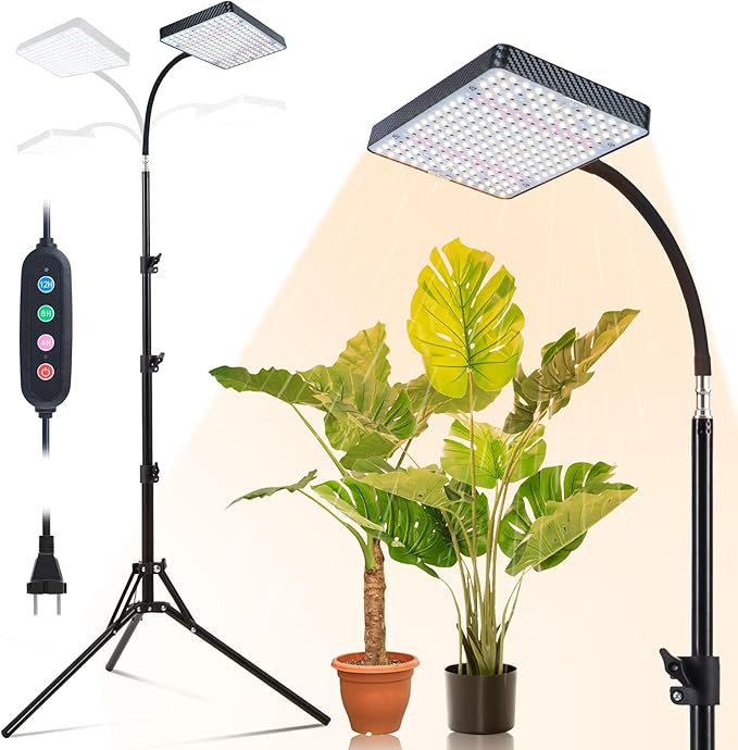 Grow Light with Stand and Timer, 25 Watt Power Home Plug Standing Tall Plant Light, Full Spectrum Grow Lights for Indoor Houseplants, Bonsai Tree, Seed Starting, 24"-64" Height Adjustable