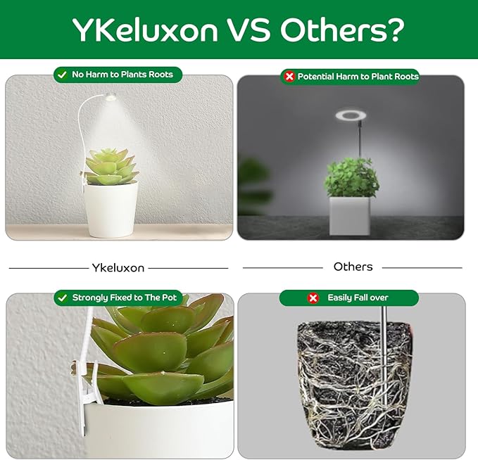 Grow Lights for Indoor Plants Growing, Pot Clip On Full Spectrum LED Plant Lights with Adjustable Gooseneck and 10L Brightness, 3/9/12 Hrs Auto On Off Timer for Indoor Small Plants (1 Pack)