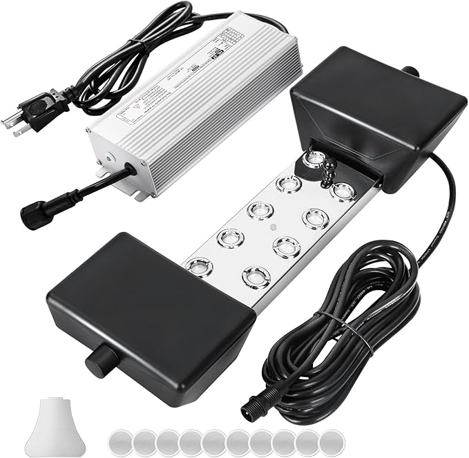 YORKING Ultrasonic Fogger, 10 Head Ultrasonic Mist Maker, 7000ml/H 350W Mist Maker Fogger with Buoy IP67 Waterproof Power Supply for Pond Garden Lawn Rockery Greenhouse Halloween Decoration