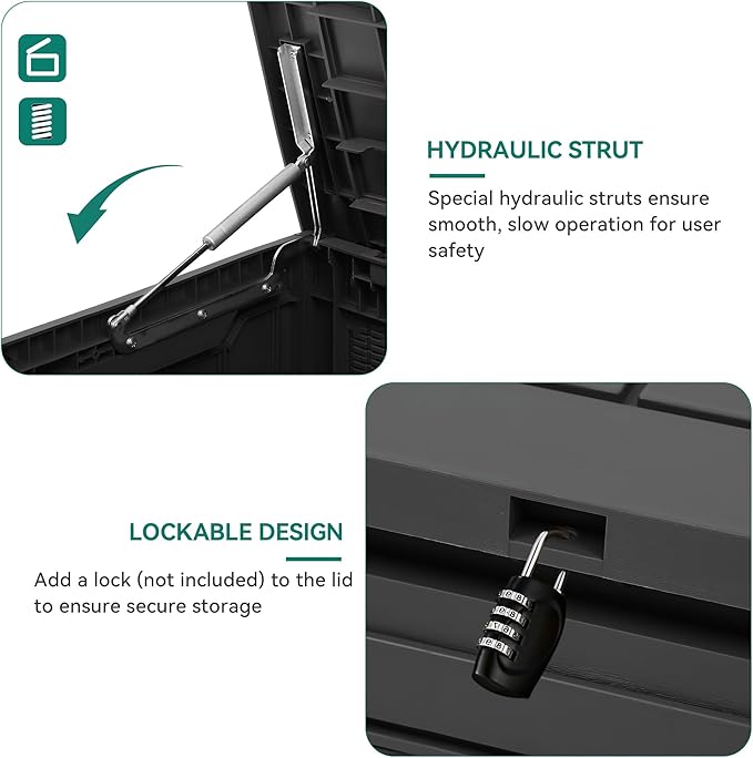 YITAHOME 80 Gallon Resin Deck Box, Weather Resistant Outdoor Rattan Storage Box, Lockable Indoor Outdoor Storage for Supplies and Essentials, Dark Gray