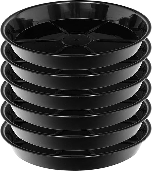 Plant Saucer 12 Inch 6 Pack, Plant Trays for Pots Heavy Duty Round Plastic Plant Saucers for Indoors Outdoors, Flower Pot Drip Trays, Clear Black Flower Plant Pot Saucer, Plant Pot Tray
