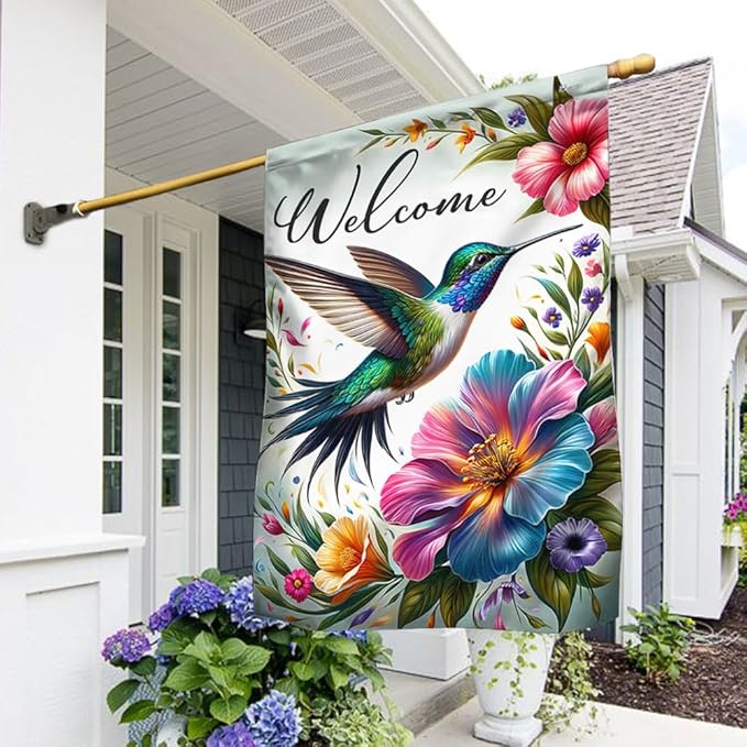 American Flag-Hummingbird Welcome Spring Season Flag MLN2801F, Garden Flag (11.5" x 17.5")-USA Flags Premium Polyester-Decorative Indoor Outdoor Flag