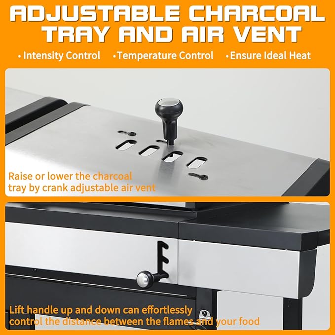 CIG GARDEN 3 Burner Propane Gas and Charcoal Grill Combo with Side Burner,Dual Fuel BBQ Grill with Cast Iron Griddle,41,500 BTU Output Perfect for Outdoor Cooking, Balcony, Backyard,Camping