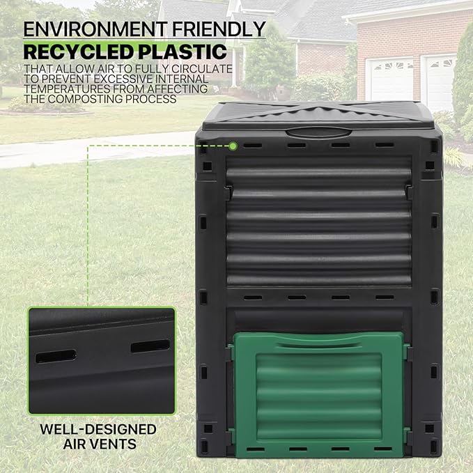 Magshion 80 Gal Garden Composer Bin from BPA Free Material, Large Compost Bin All-Season Outdoor Compost Box Easy Assembling, Lightweight, Fast Creation of Fertile Soil