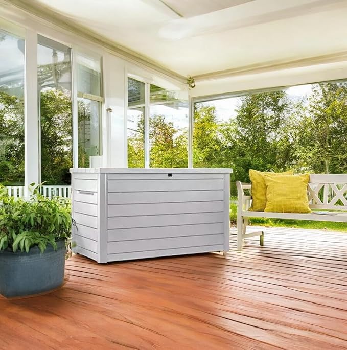 Outdoor Storage Box with Lockable Lid - Weather-Resistant and Stylish (White, 230-Gallon)