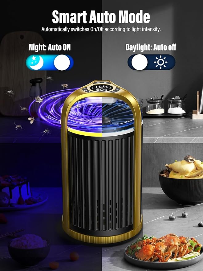 Fly Trap Indoor, CreateFun 2025 New Gnat Traps for House Indoor, Bug Light Trap Mosquitoes Fruit Fly Trap for Plants Bug Zapper with 10 PCS Refills - Gold & Black