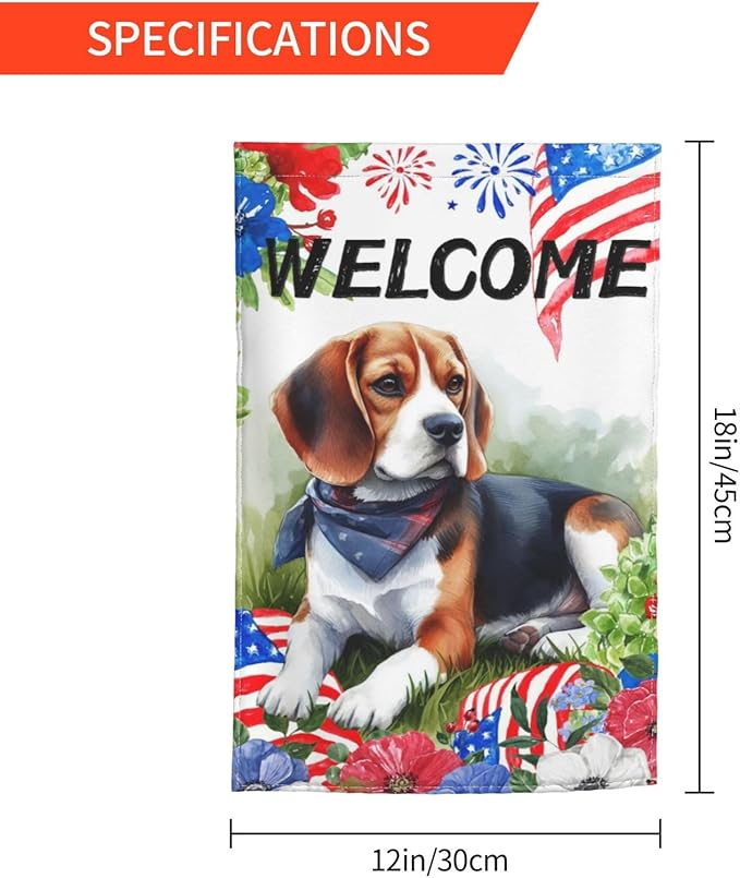 Beagle Dog Independence Day Patriotic American Dog Garden Flag Welcome Party Outdoor Outside Decorations Picks Home House Garden Yard Decor 12x18 Inch