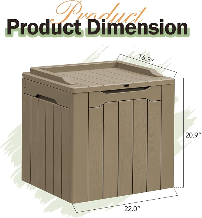 Greesum 31 Gallon Resin Deck Box All Weather Outdoor Storage Boxes for Patio Furniture Set,Outdoor Toys,Garden Tools,Light Coffee
