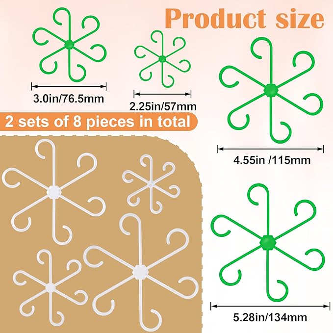 8PCS Plant Stem Support, 4 Sizes Climbing Houseplant Stem Holders, Plastic Reusable Flower Trellis Stem Hook Plant Care Growth Accessories for Flower Plants Indoor Outdoor- Green, Clear