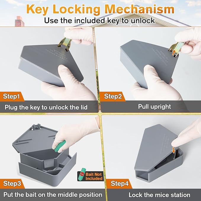 Anblak Mouse Station with Keys Grey 6 Pack, Key Required Mouse Stations, Mice Stations, Keeps Children and Pets Safe Indoor & Outdoor