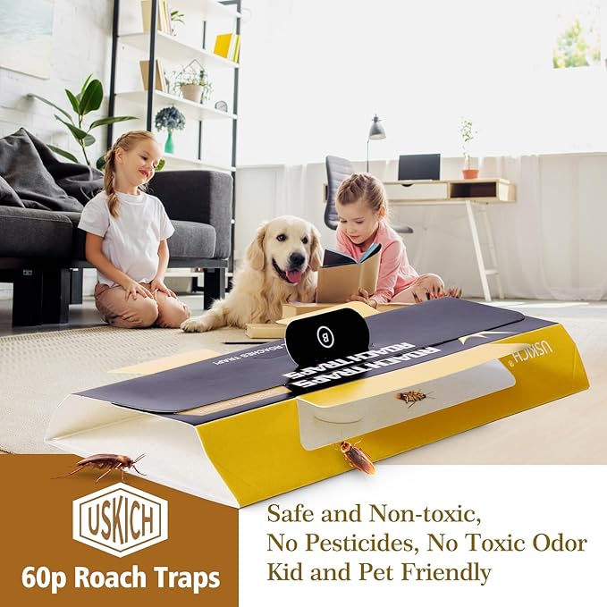 60 Pack Roach Traps,Roach Killer Indoor Infestation,Cockroach Killer Indoor Home,Glue Roach Traps,Roach Motel,Child & Pet Friendly
