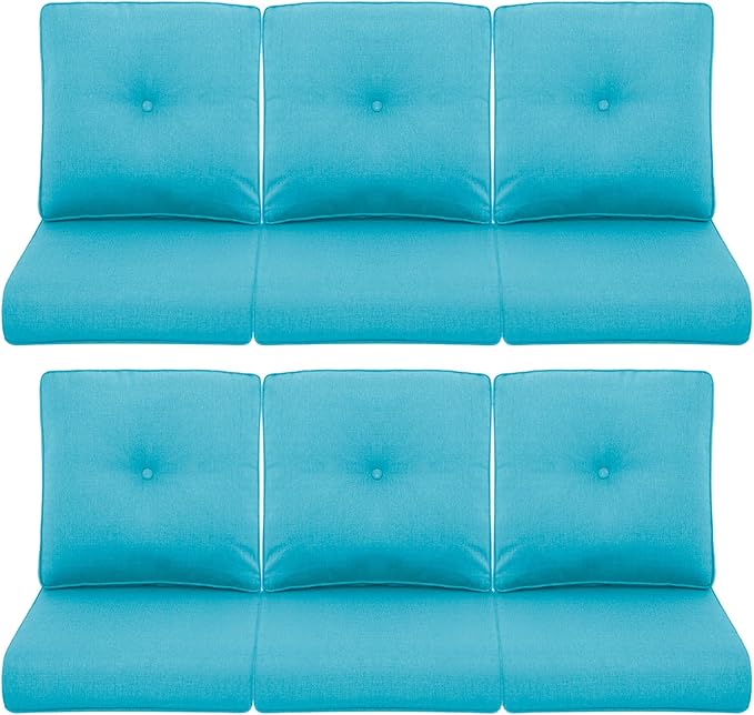 Patio Chair Cushions 6 Packs - Outside High Back Thick Replacement Cushion 22x24 with Zipper Cover for Outdoor Glider Rocking Chairs Loveseat 3-Seater Couch Sofa – Teal/Buckle