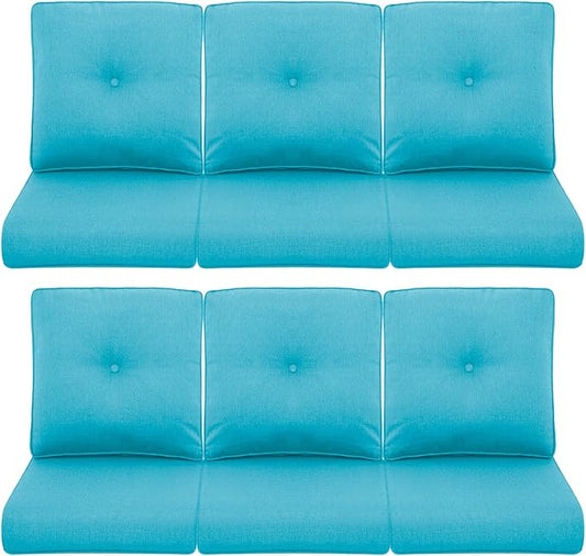 Patio Chair Cushions 6 Packs - Outside High Back Thick Replacement Cushion 22x24 with Zipper Cover for Outdoor Glider Rocking Chairs Loveseat 3-Seater Couch Sofa – Teal/Buckle