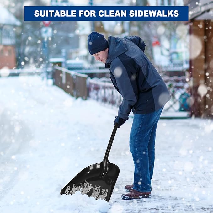 Frienda 3 Pieces Plastic Snow Shovel 43 x 14 Inches Heavy Duty Hygienic Shovel with D Shaped Grip Handle Large Durable Seamless Snow Scoop for Kitchen Gardening (Orange,Blue，Black)