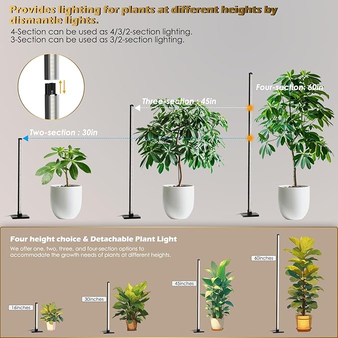Grow Light with Auto-Timer, Hanging and Standing Grow Lights for Indoor Plants,3 Light Modes, Detachable Full Spectrum Plant Lights for Wide Area Coverage in Indoor Plants (45 in)