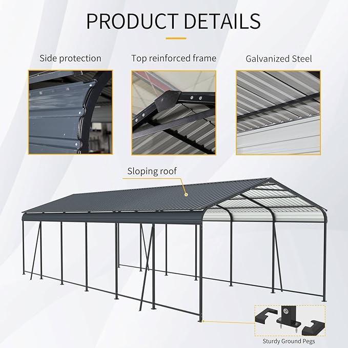12x32 Ft Metal Carport Kit with Galvanized Steel Roof - Heavy Duty Car Shelter for Snow Load, UV & Rain Protection - Outdoor Canopy for Trucks, RVs, Boats, Storage Shed