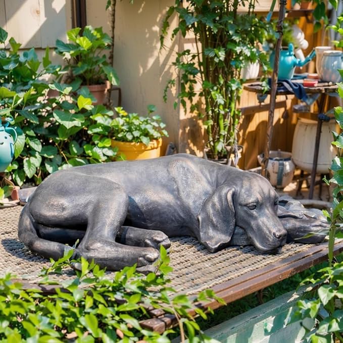 Garden Statue Outdoor Decorations Dog-Figurine - Sleeping Dog Sculptures Resin Sculpture for Patio Lawn Yard Porch Ornament Garden Gift 22.25 * 12.5 * 5.5
