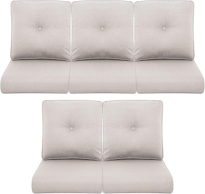 Patio Chair Cushions 5 Packs - Outside 22x24 High Back Water-Resistant Cushion with Zipper Cover for Outdoor Glider Rocking Chairs Loveseat 3-seat Couch Sofa – Beige/Buckle
