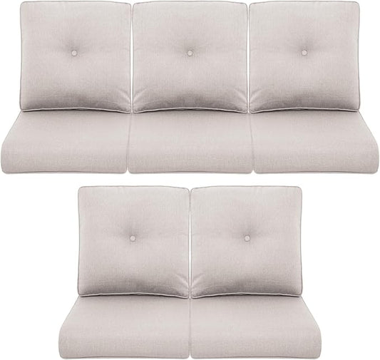 Patio Chair Cushions 5 Packs - Outside 22x24 High Back Water-Resistant Cushion with Zipper Cover for Outdoor Glider Rocking Chairs Loveseat 3-seat Couch Sofa – Beige/Buckle