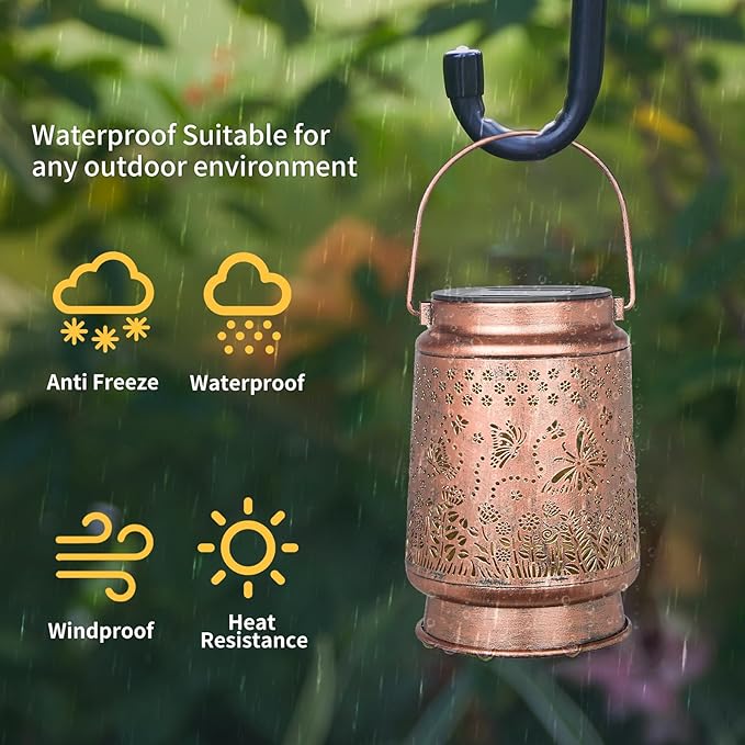 Solar Lanterns Outdoor Waterproof Butterfly Garden Decor Gifts for Women Mom Grandma Hanging Lights Metal Decoration Outside for Yard, Patio, Backyard, Porch,for Garden/Yard/Home Decor