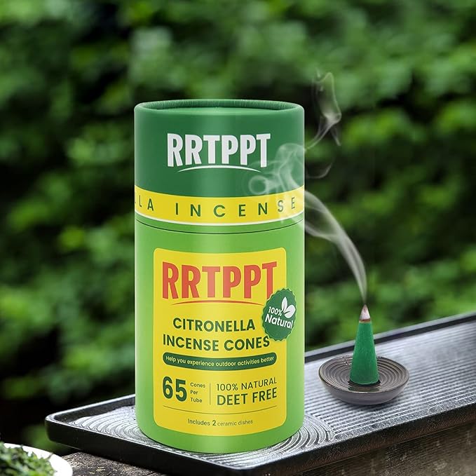 Citronella Incense Cones with 2 Ceramic Dishes | Made with Plant-Based Ingredients | Citronella Oil | Lemongrass Oil | Rosemary Oil | Suitable for Indoor and Outdoor Use (65 Cones)