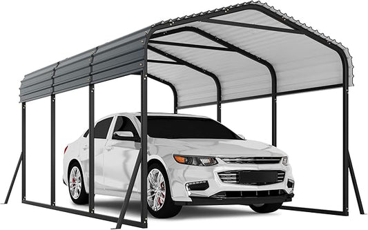 10' X 15' X 8.5' Heavy Duty Metal Carport with Galvanized Roof, Weatherproof Car Garage Shelter, All-Weather Permanent Cover for Cars/Trucks/Boats/Tractors