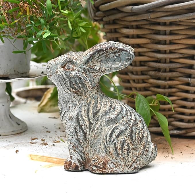 All Chic Bunny Decor Garden Statue Cement Rabbit Statue for Home Garden Indoor Outdoor Statues for Yard,Front Yard Decor,Easter Rabbit Figurines（Blue）