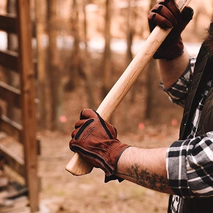 Bionic Gloves Men's 2X-Large Brown Tough Work Gloves with Natural Fit Premium Leather