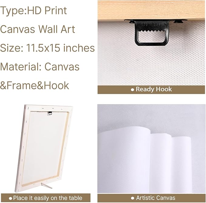 Black Cat Coffee Canvas Framed Wall Art Print, Funny Animal Picture Painting, 11.5x15 inches, Wall decor for Living Room, Bedroom, Bathroom