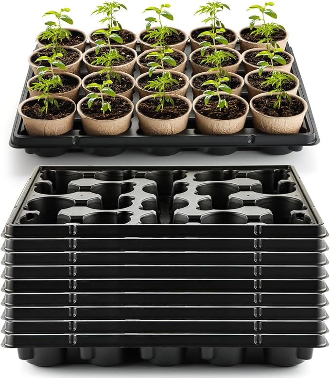 20 Cell Plant Trays for Carrying 3 inch Round Nursery Pots, Sturdy Plastic Trays Suitable for Holding 200 pcs Peat Pots (10 Packs)
