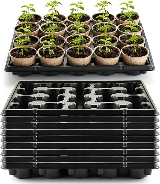 20 Cell Plant Trays for Carrying 3 inch Round Nursery Pots, Sturdy Plastic Trays Suitable for Holding 200 pcs Peat Pots (10 Packs)